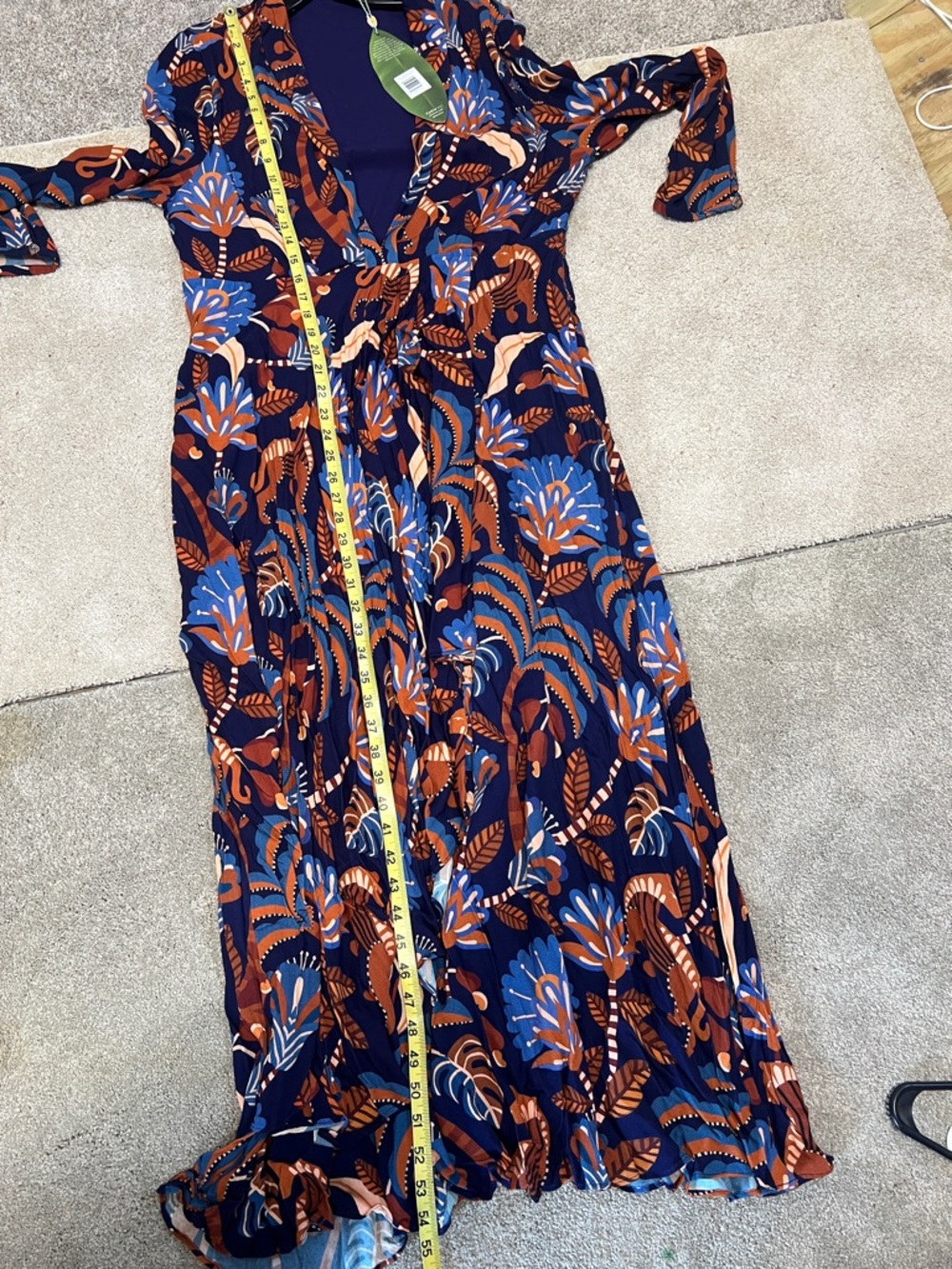 FARM Rio Navy Blue Floral Wrap Maxi Dress with Rust and Cream Accents - Picture 8 of 12